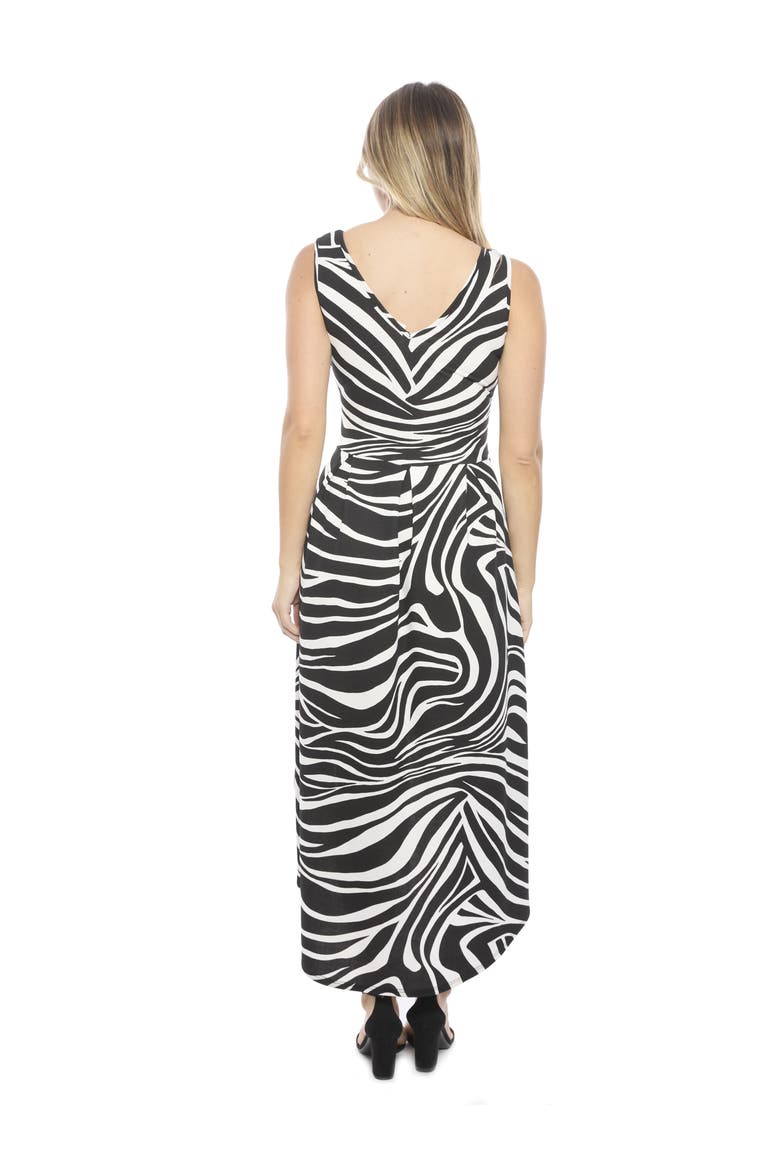 Womens Zebra Sleeveless Fit N Flare High Low Pocket Midi Dress, Alternate, color, Black Multi