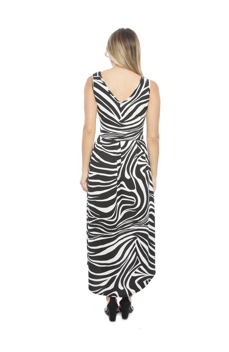 24seven Comfort Apparel Womens Zebra Sleeveless Fit N Flare High Low Pocket Midi Dress, Alternate, color, Black Multi