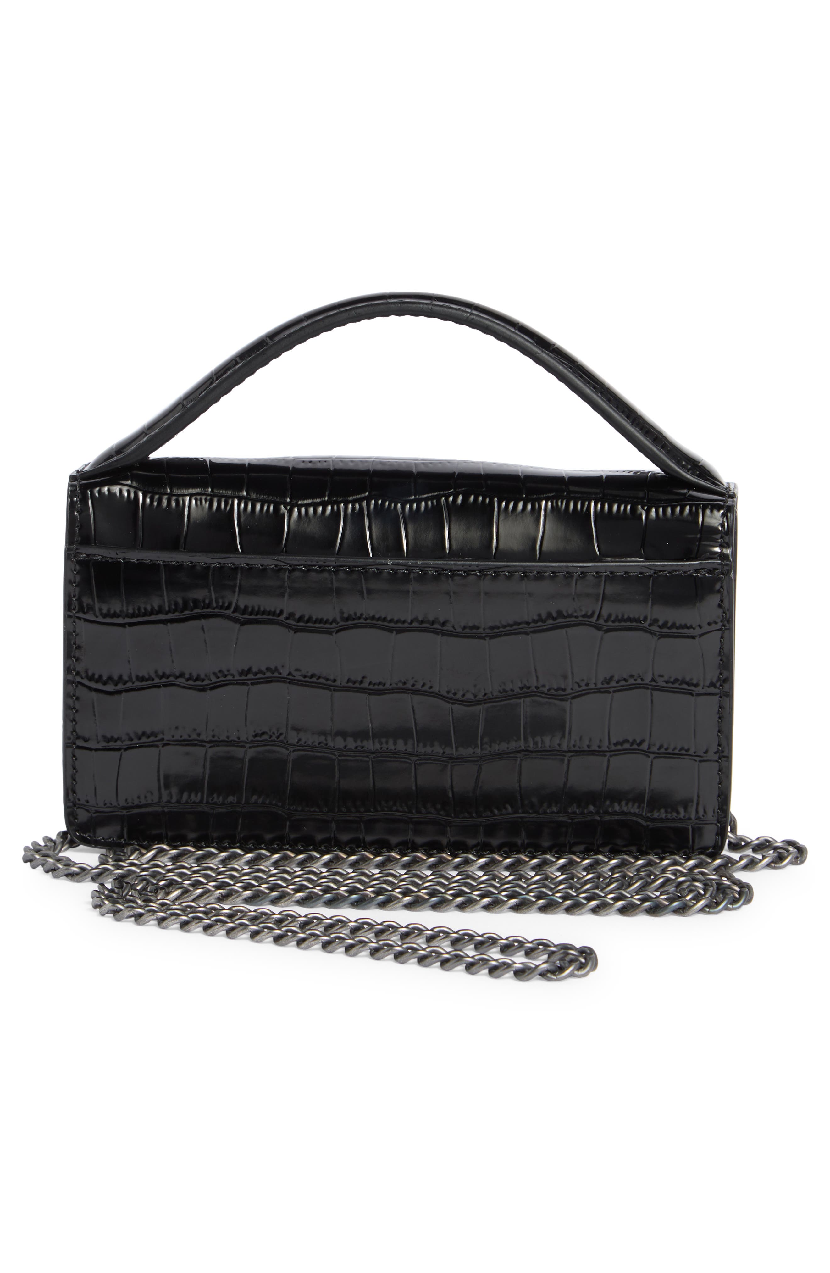 Kurt Geiger London XS Bond Croc Embossed Leather Top Handle Bag, Alternate, color, Black