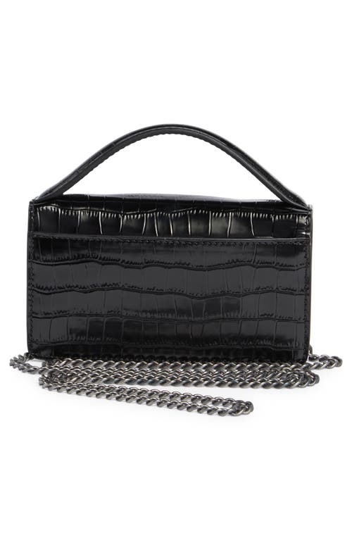 Kurt Geiger London Xs Bond Croc Embossed Leather Top Handle Bag In Black