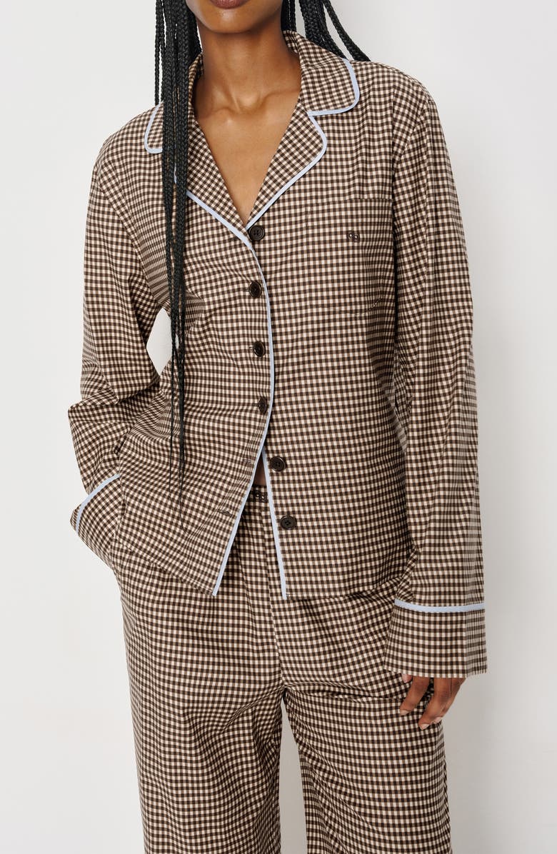 Reformation Coco Contrast Piping Stretch Organic Cotton Pajamas, Alternate, color, Tartine Check