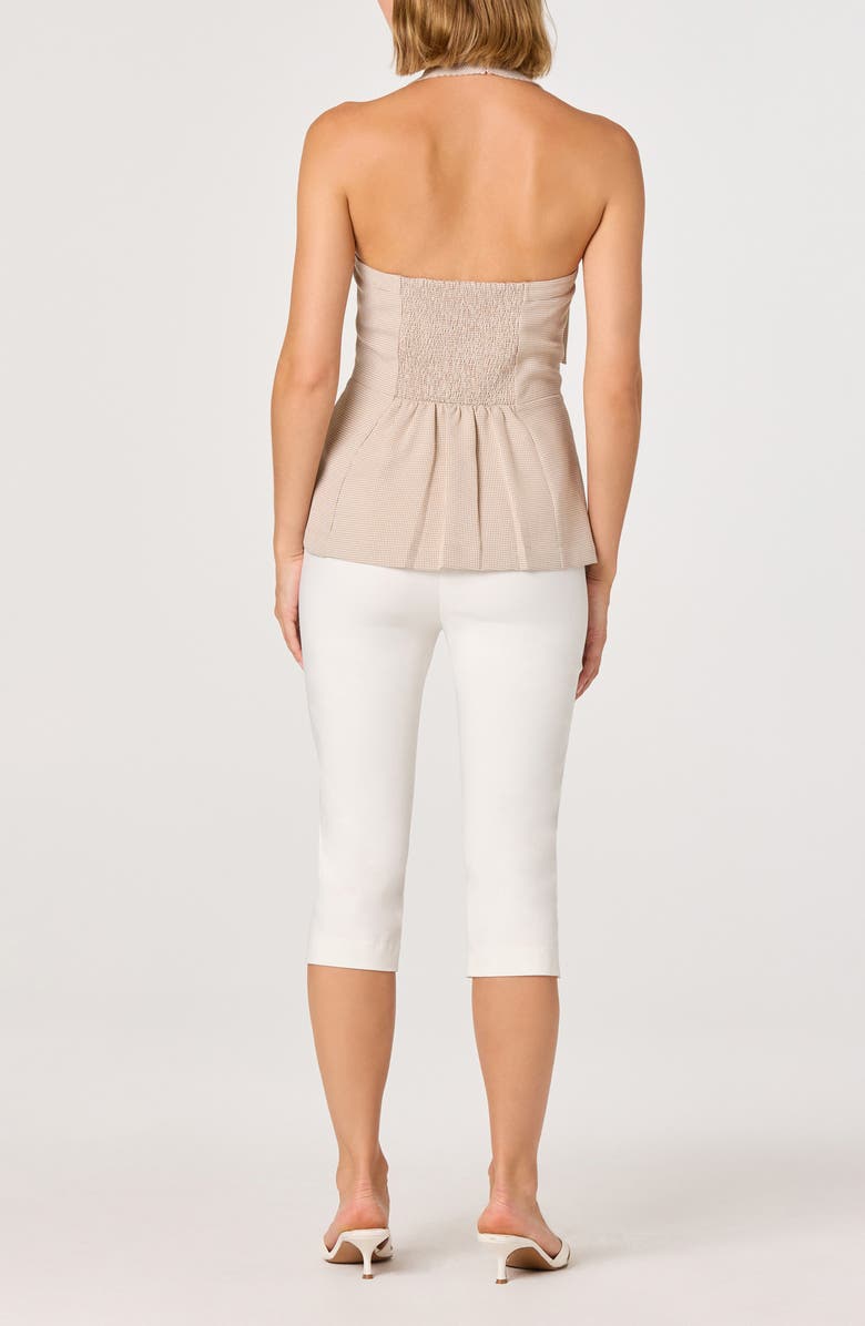 ASTR the Label Cithara Gingham Halter Neck Peplum Top, Alternate, color, Tan Checker