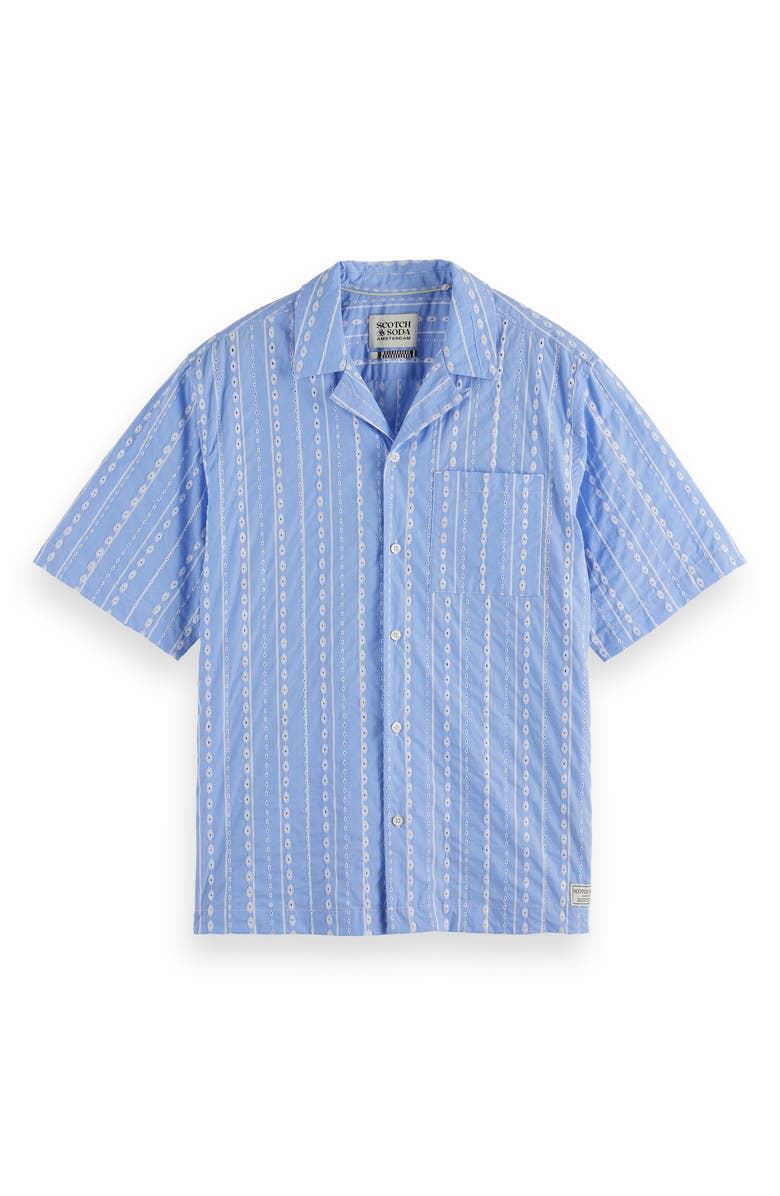 Scotch & Soda Embroidered Cotton Camp Shirt, Alternate, color, Sky Blue
