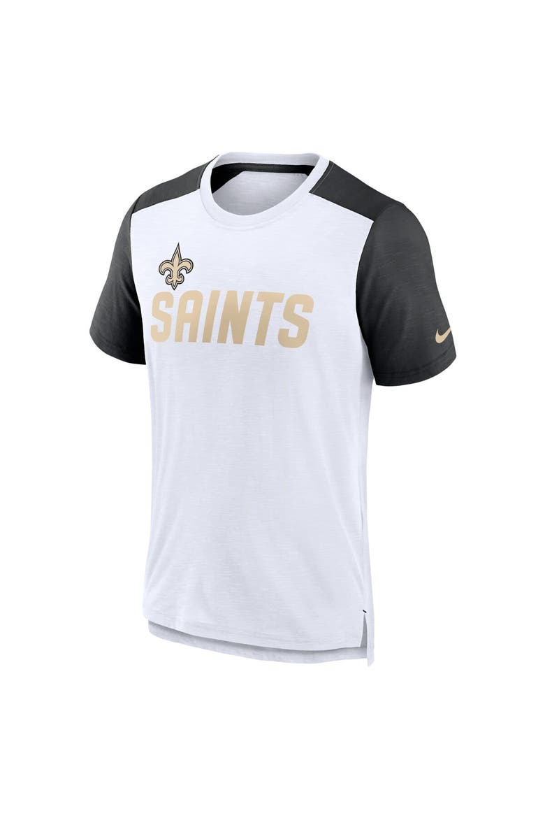 Men's Nike White/Heathered Black New Orleans Saints Color Block Team Name T-Shirt, Alternate, color, White