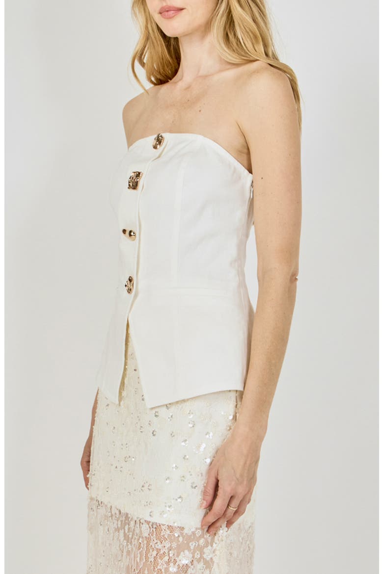Button Detail Strapless Top, Alternate, color, WHITE
