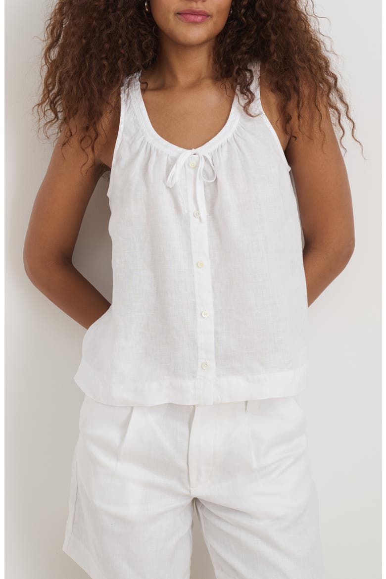 Sidney Tie Neck Sleeveless Linen Top, Main, color, WHITE