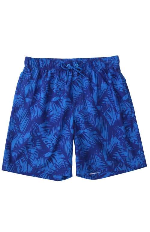 Rokka&rolla All-day Comfort Mesh-lined Swim Trunks In Blue Leaves