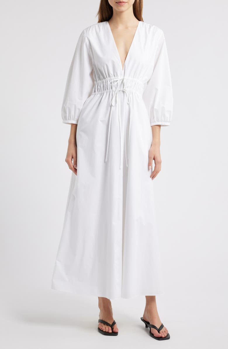 FRAME The Cinched Organic Cotton Maxi Dress, Main, color, White