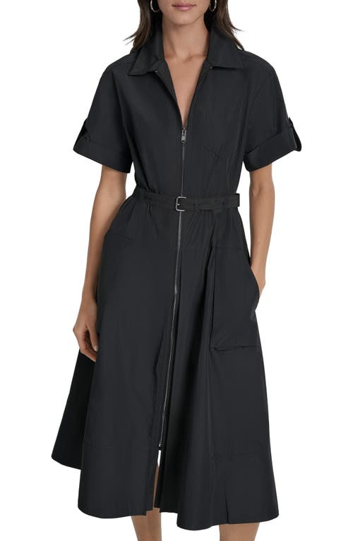 Dkny Zip Front Cargo Dress In Black