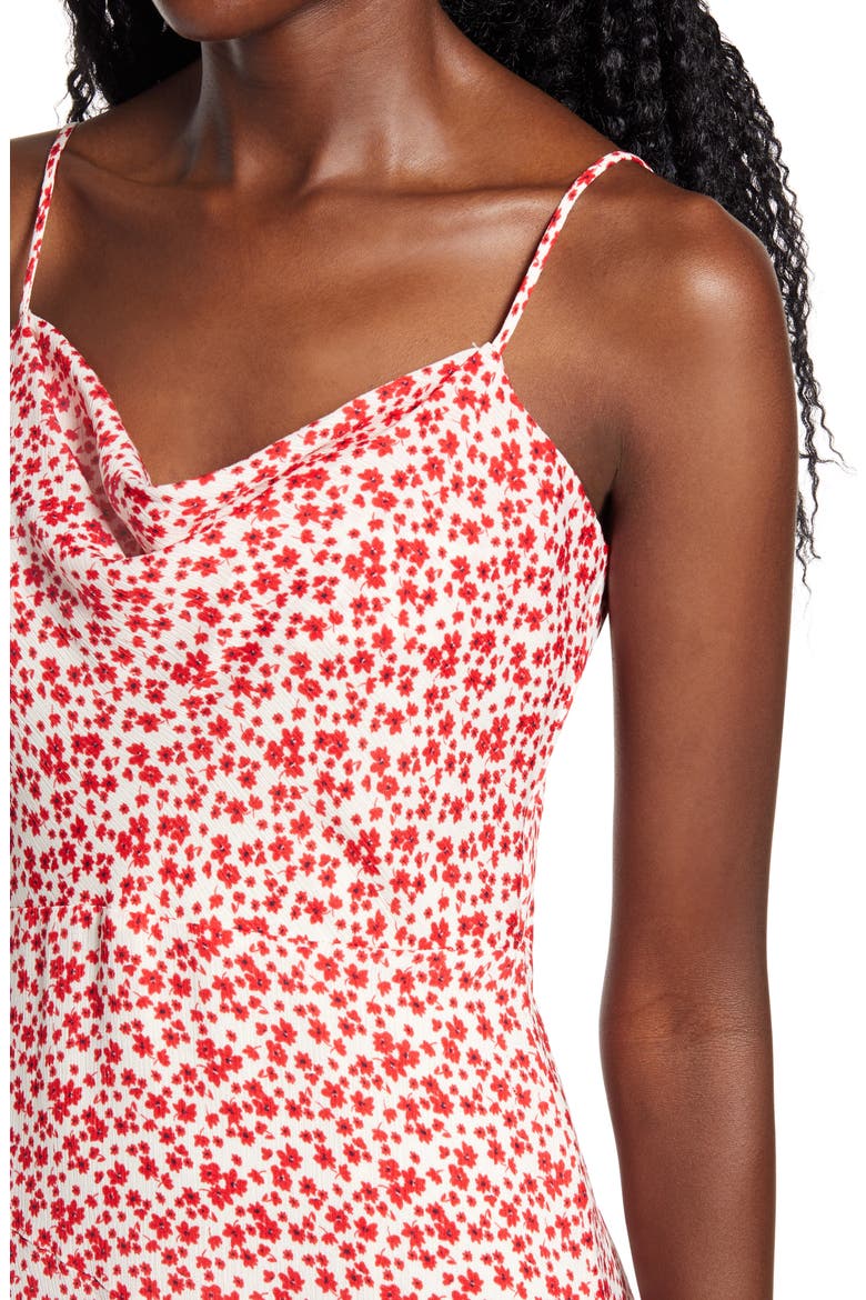 Floral Cowl Neck Asymmetrical Dress, Alternate, color, RED WHITE DITSY