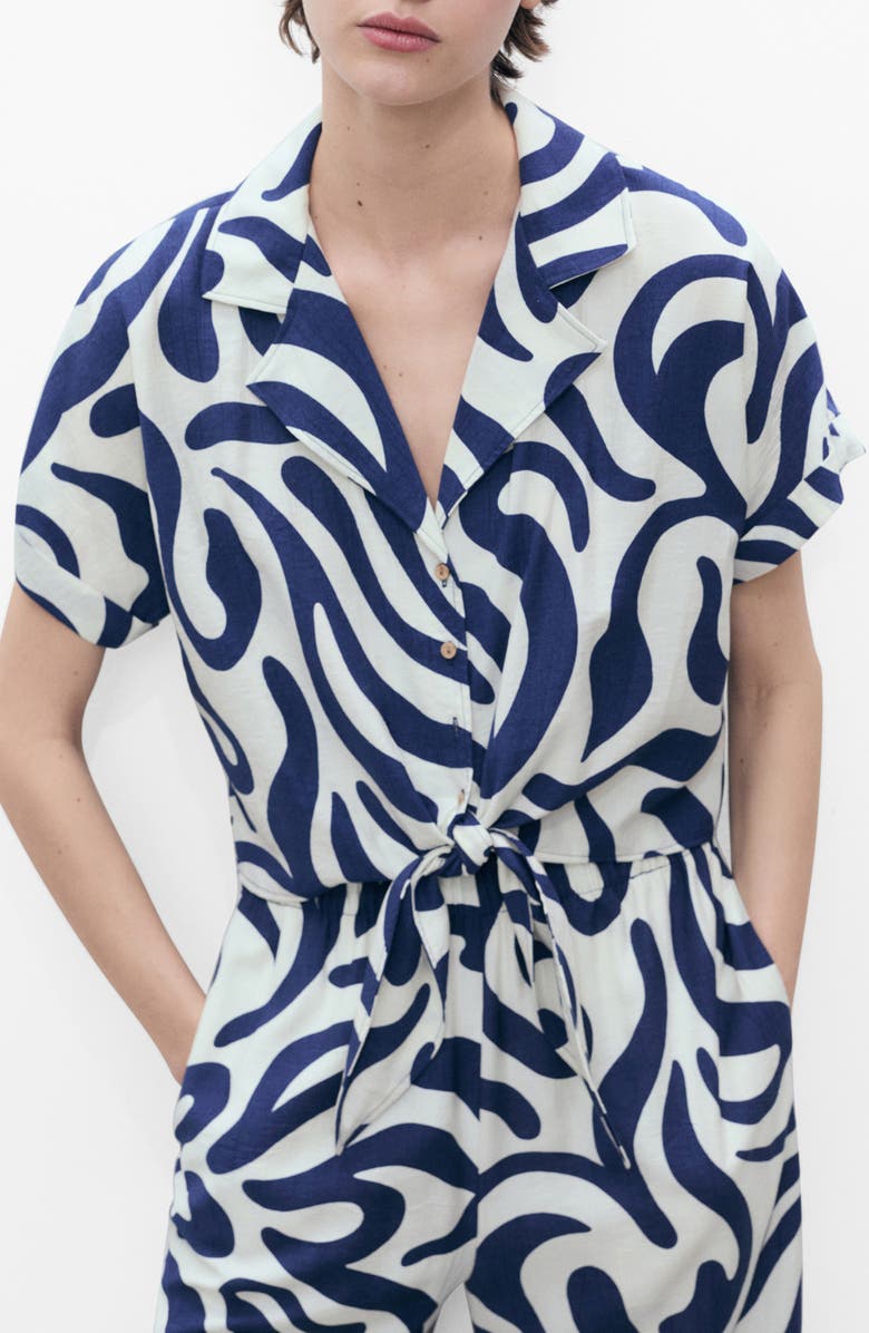 MANGO Print Tie Hem Crop Shirt, Main, color,