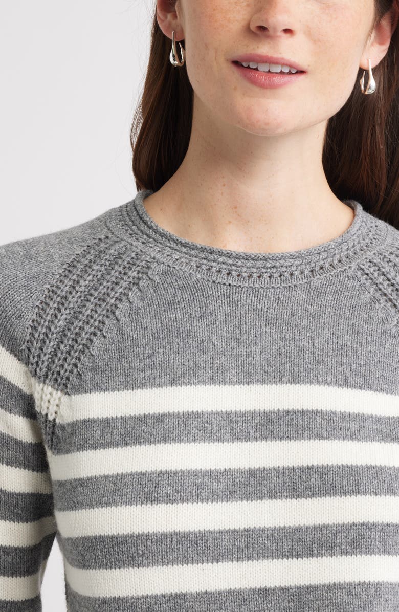 Caslon<sup>®</sup> Raglan Sleeve Roll Neck Wool & Cotton Sweater, Alternate, color, Grey- Ivory Stripe