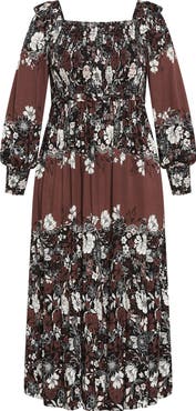 City Chic Hattie Floral Print Long Sleeve Maxi Dress