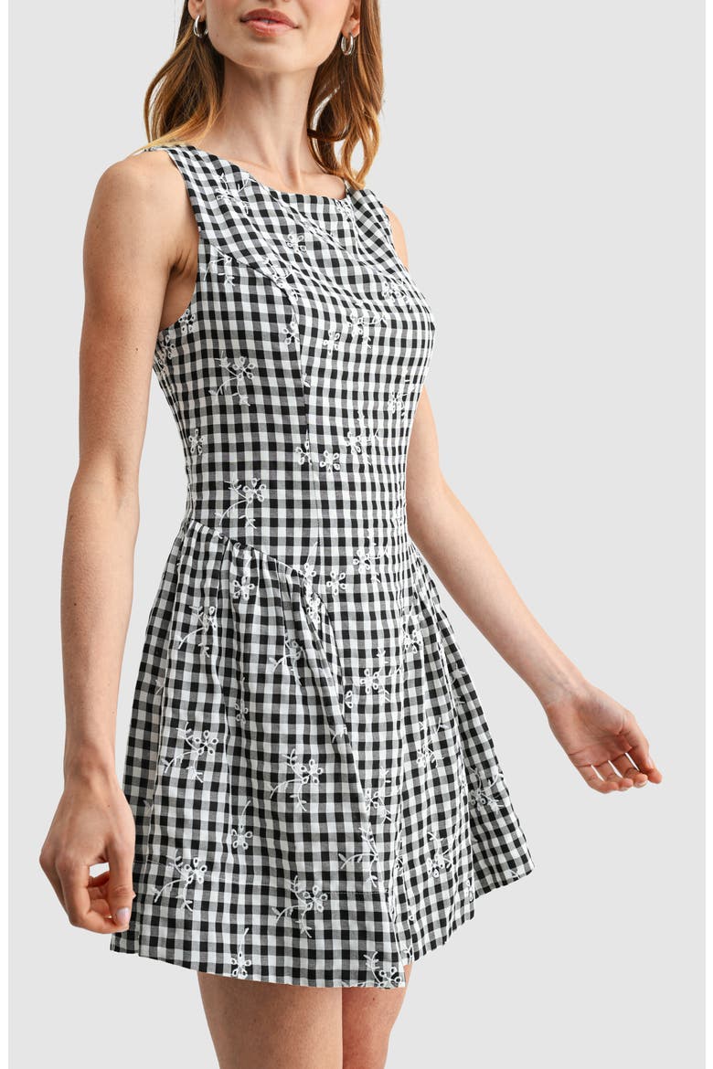 Embroidered Sleeveless Fit & Flare Dress, Alternate, color, BLACK GINGHAM