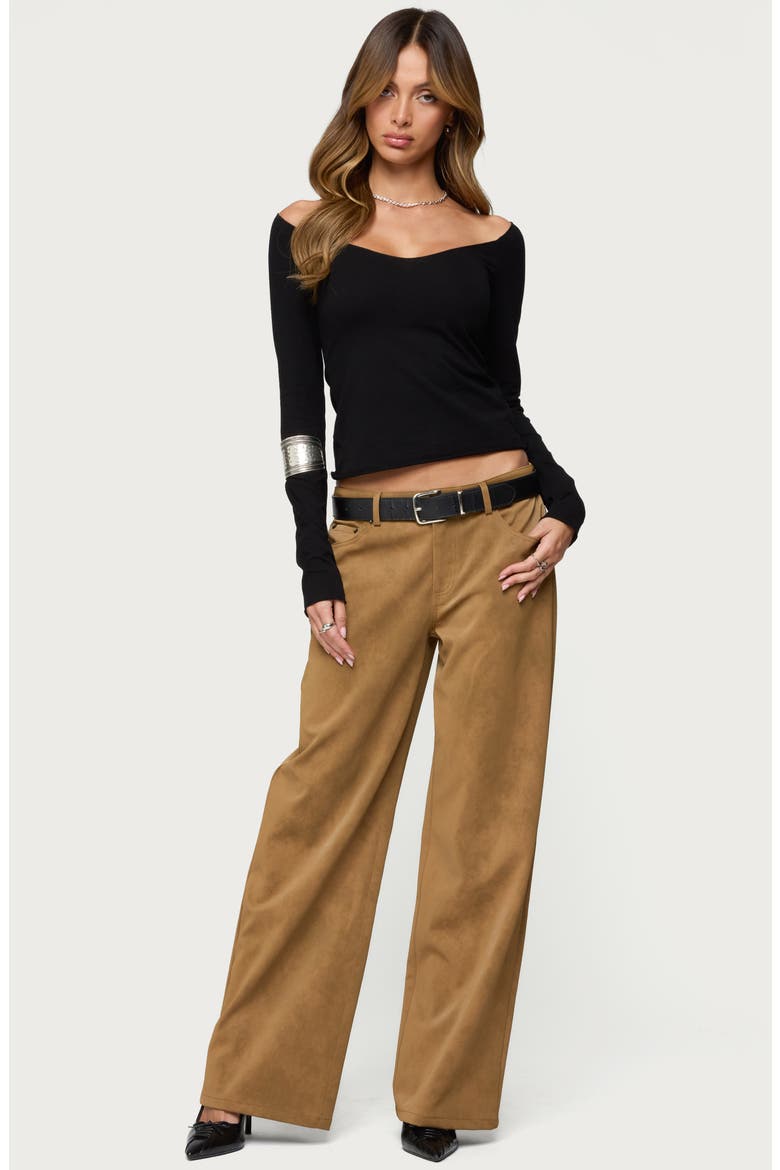 Stacey Low Rise Wide Leg Faux Suede Pants, Alternate, color, BROWN