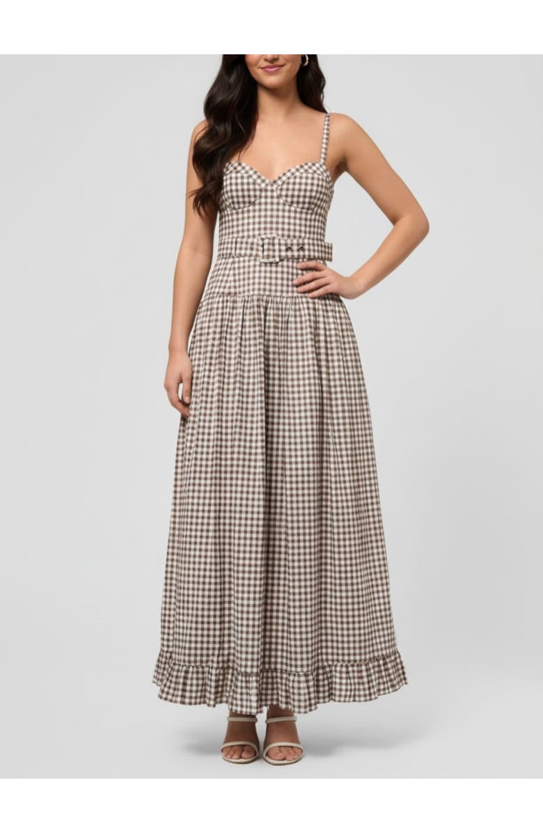 RACHEL Rachel Roy Elodie Sweetheart Neck Maxi Dress, Main, color, Ivory Brown Gingham