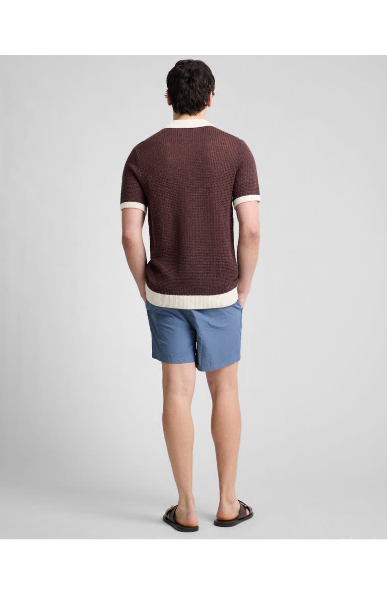 Onia Linen Short Sleeve Button Up Sweater, Alternate, color, Espresso/Egret