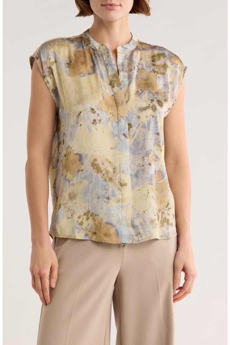 Sleeveless Satin Button-Up Top, Main, color, NUETRAL ABSTRACT
