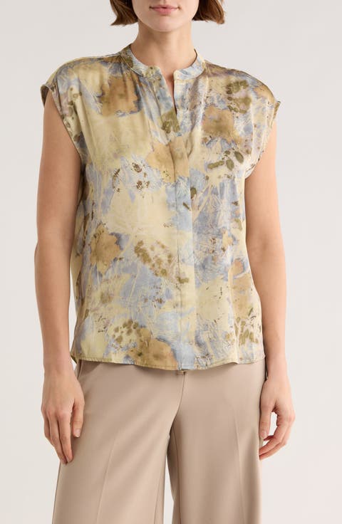 Sleeveless Satin Button-Up Top