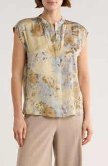 ELIE ELIE TAHARI Sleeveless Satin Button-Up Top