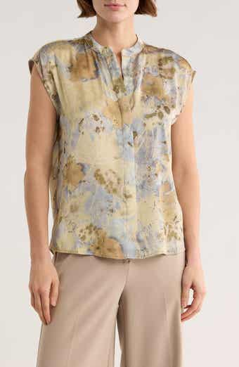 ELIE ELIE TAHARI Sleeveless Satin Button-Up Top
