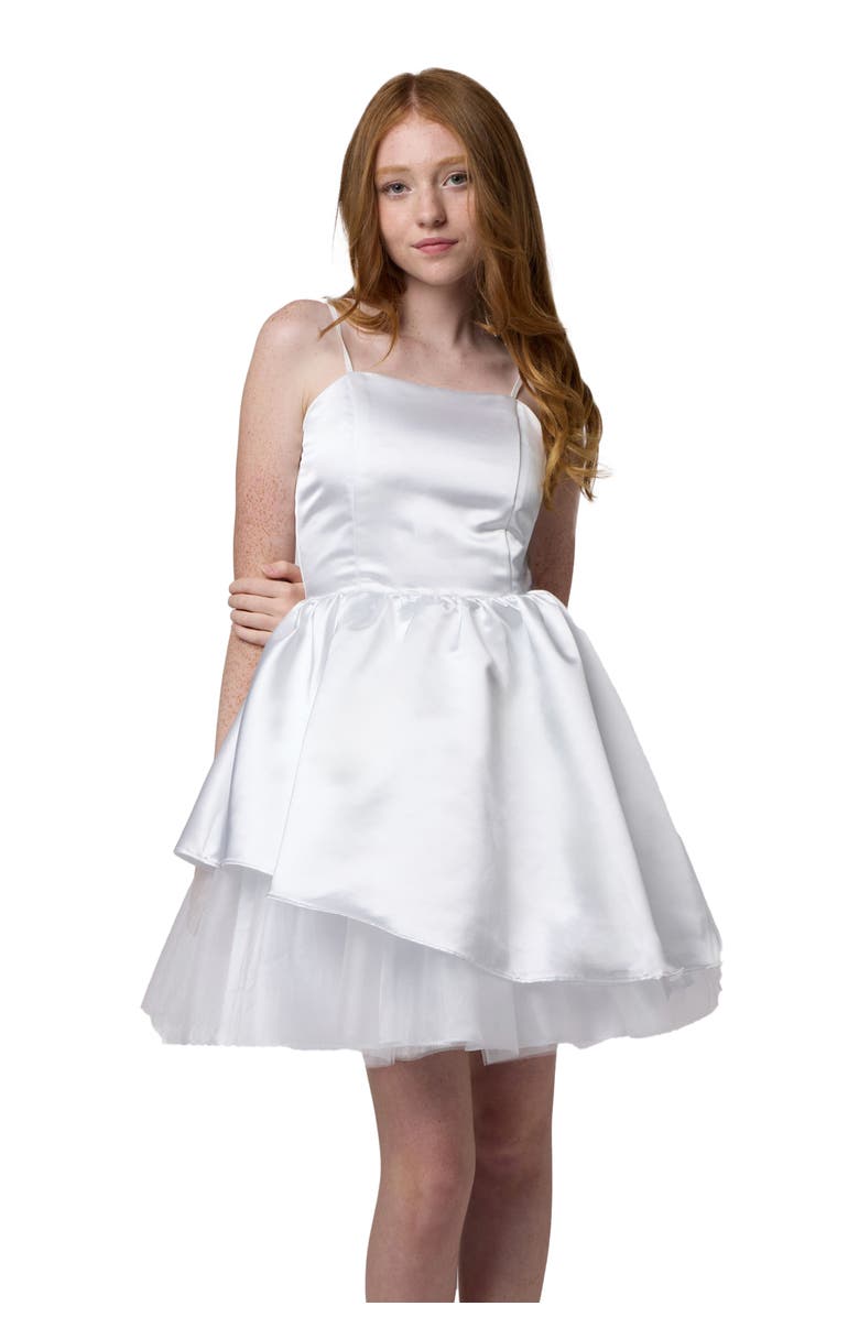 Un Deux Trois Satin Peek-a-boo Party Dress, Main, color, White