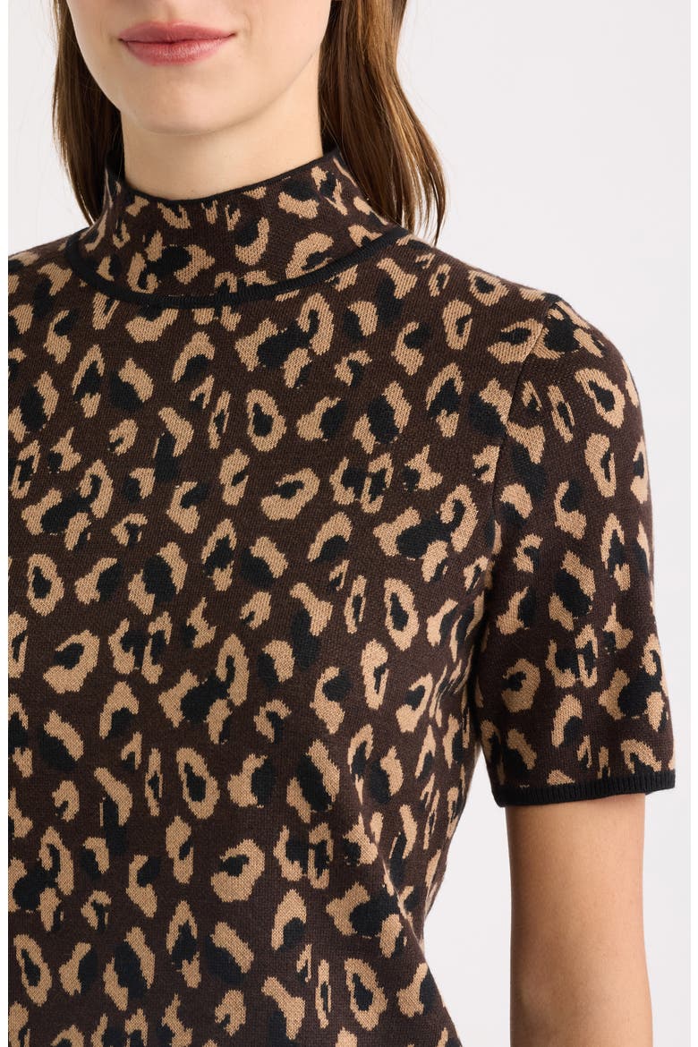 Animal Jacquard Short Sleeve Sweater, Alternate, color, DEEP MAHOGANY MULTI