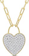DELMAR Goldtone Plate Sterling Silver Pavè Created White Sapphire Heart Pendant Necklace