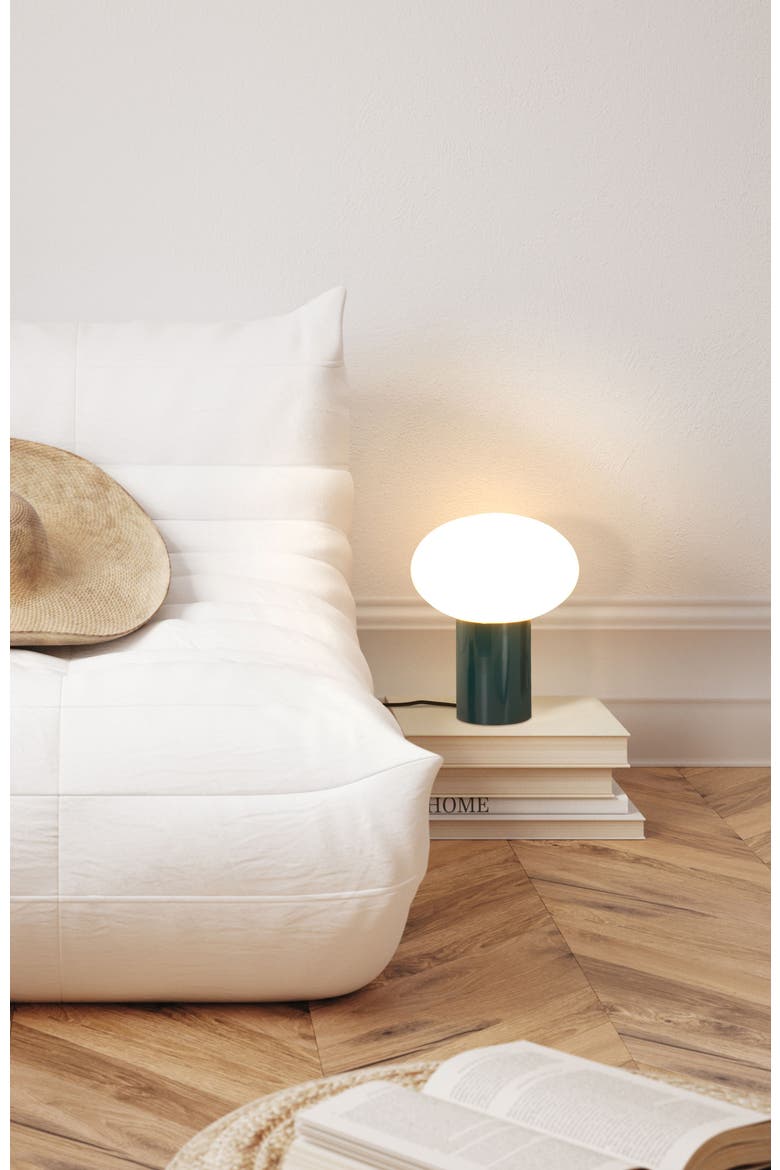 Ivy 9.5" Modern LED Table Lamp with Oval Frosted Glass Shade and Phone Charging USB-C Port, Alternate, color, Teal