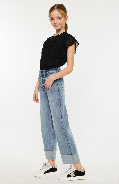 Kancan Danielle High Rise Cropped Wide Leg Jeans In Blue
