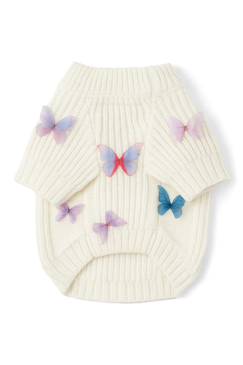 Butterfly 3D Icon Rib Dog Sweater, Alternate, color, CREAM