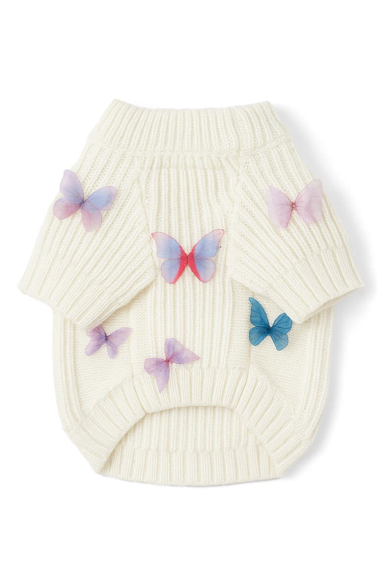 Found My Animal Butterfly 3D Icon Rib Dog Sweater, Alternate, color, Cream