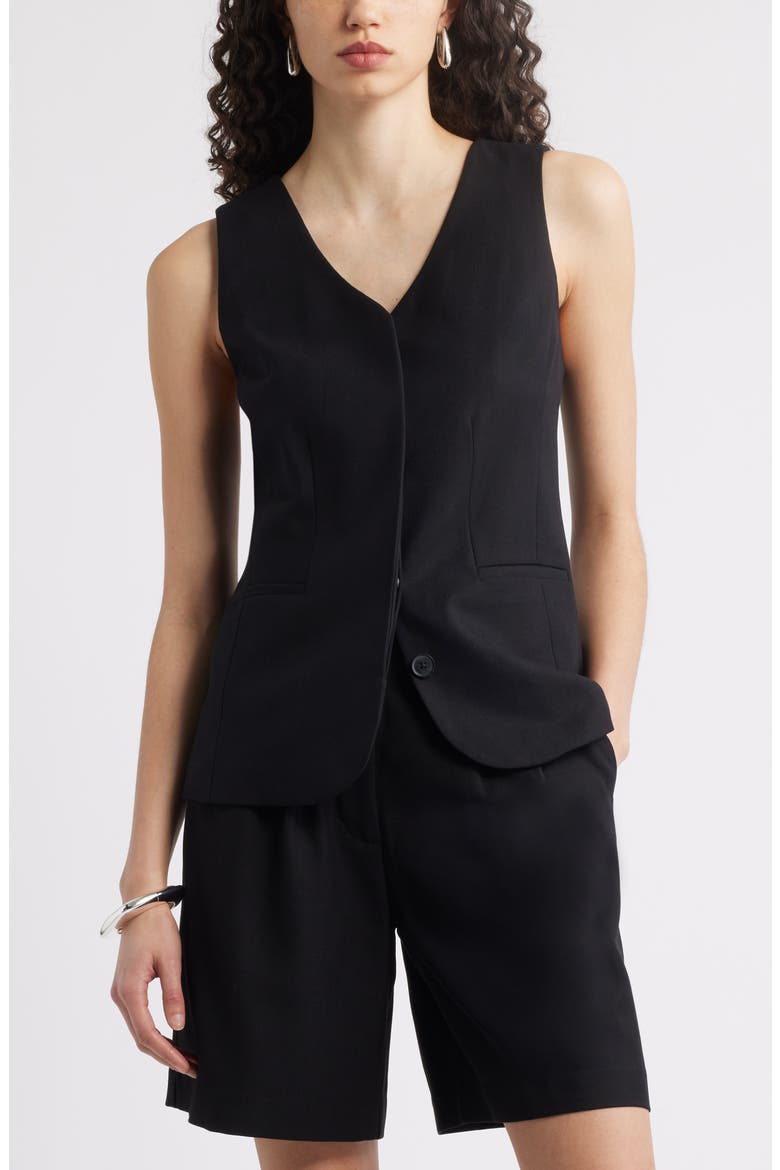 Long Menswear Vest, Main, color, BLACK