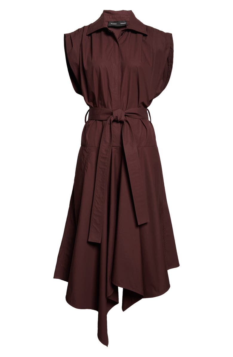 Proenza Schouler Adinna Pleated Cotton Shirtdress, Alternate, color, Aubergine
