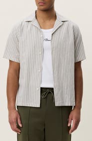 Les Deux Stripe Cotton & Linen Camp Shirt