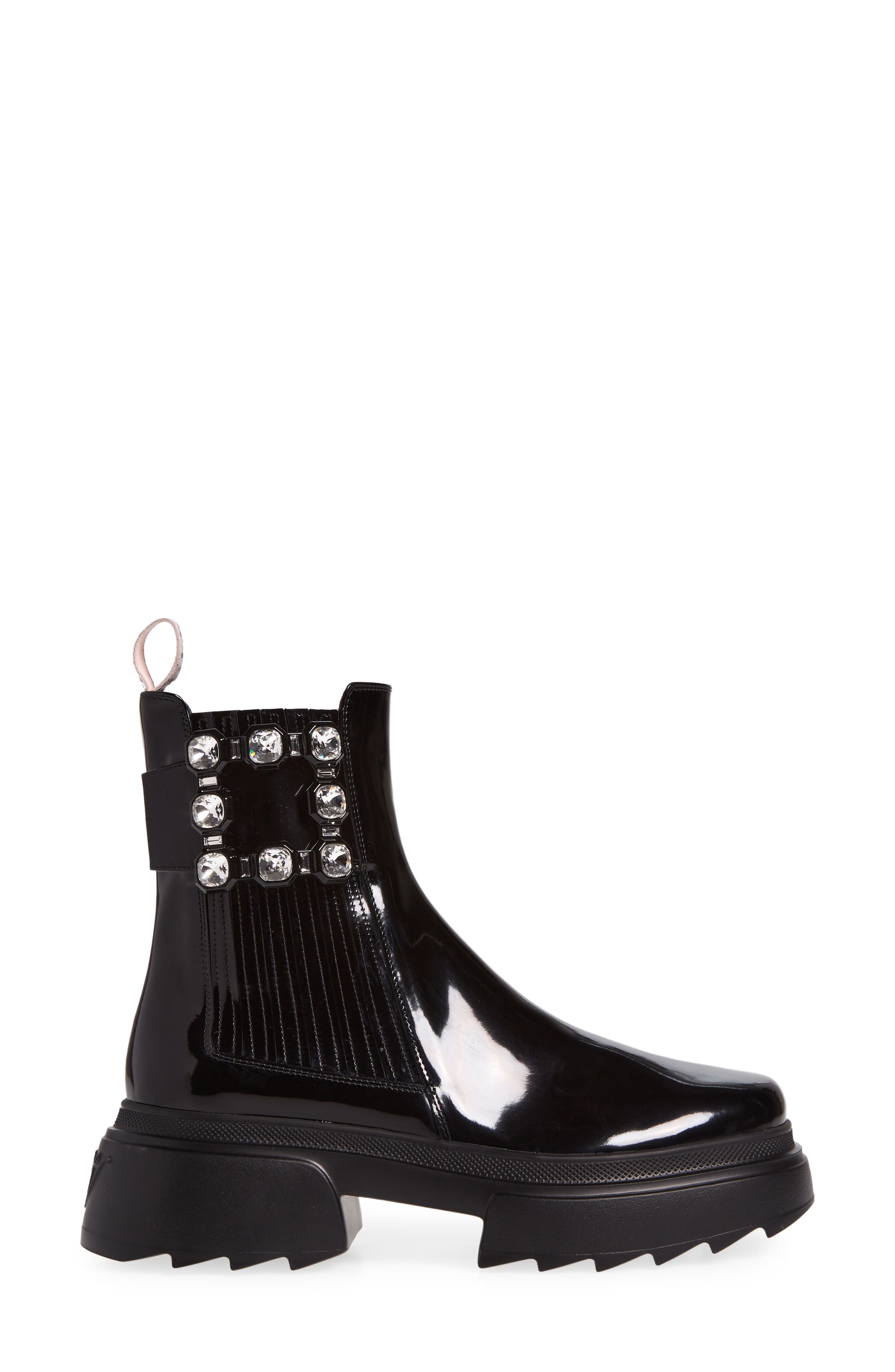 Roger Vivier Wallaviv Crystal Buckle Chelsea Boot, Alternate, color, Black