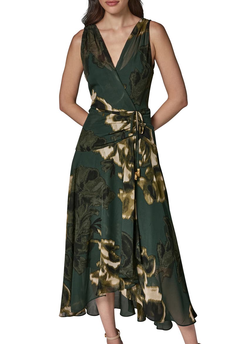 Sleeveless Faux Wrap Dress, Alternate, color, BLACK FORE