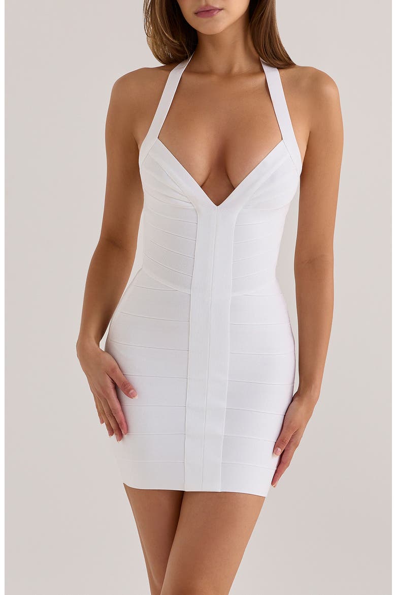The Contour Halter Neck Bandage Minidress, Alternate, color, WHITE