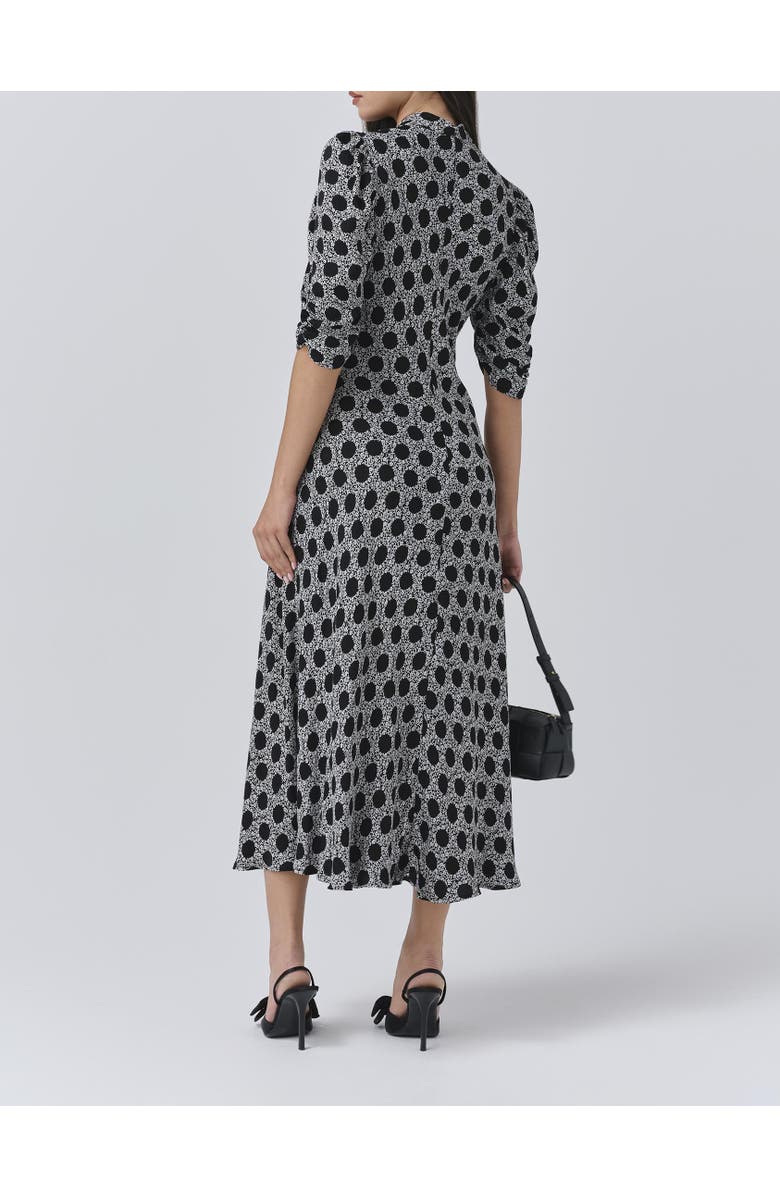 Ghost London Mia Crepe Polka Dot Midi Tea Dress, Alternate, color, Black Spot Floral