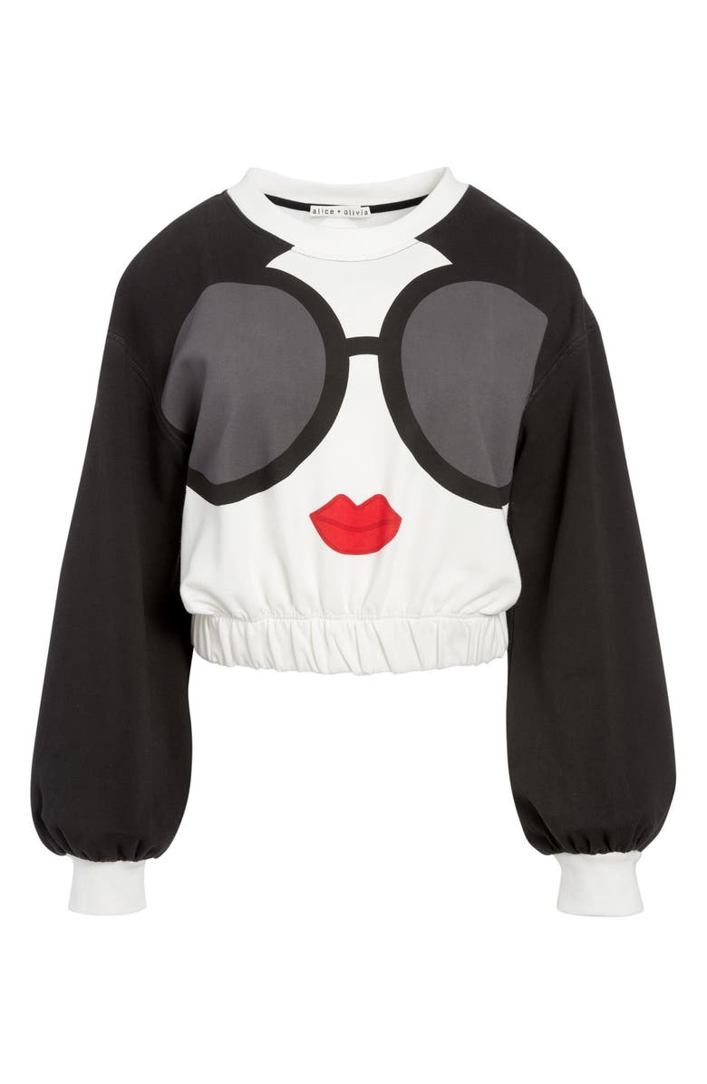Alice + Olivia Gaia Graphic Blouson Crop Sweatshirt, Alternate, color, 