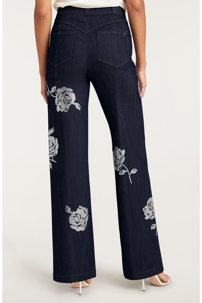 Francine Embellished Rose Wide Leg Denim Pants, Alternate, color, INDIGO