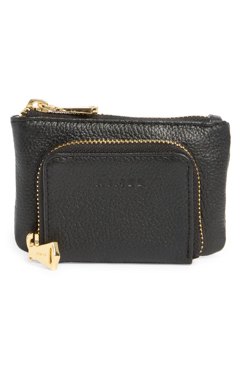 AIMEE Zoe Earbud Leather Wallet, Main, color, Black