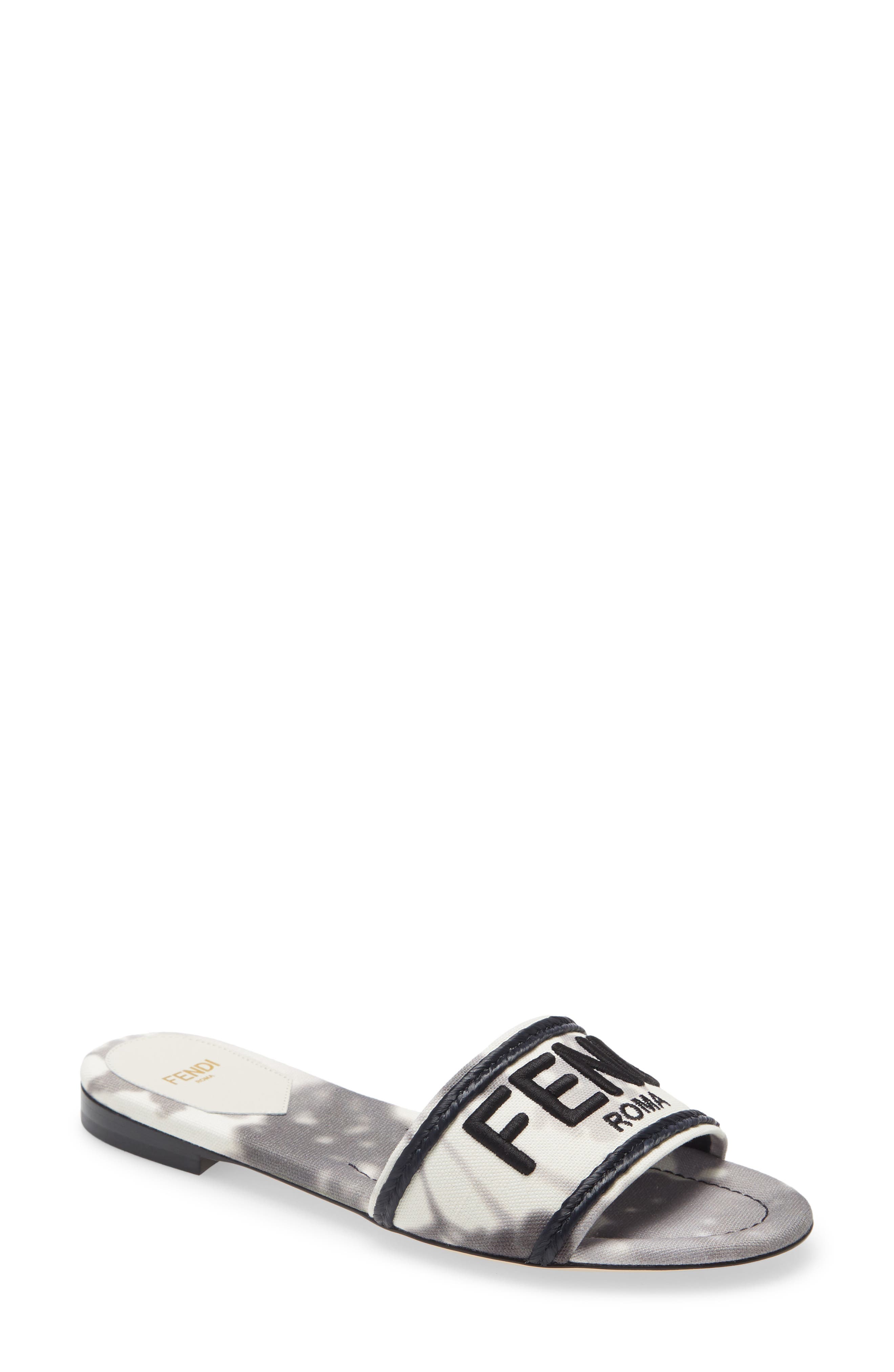 Hortensia Floral Print Logo Sandal, Main, color, BIANCO