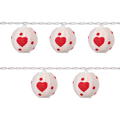 Hearts Paper Lantern Indoor Outdoor Light Set - 8.75' White Wire - 10ct