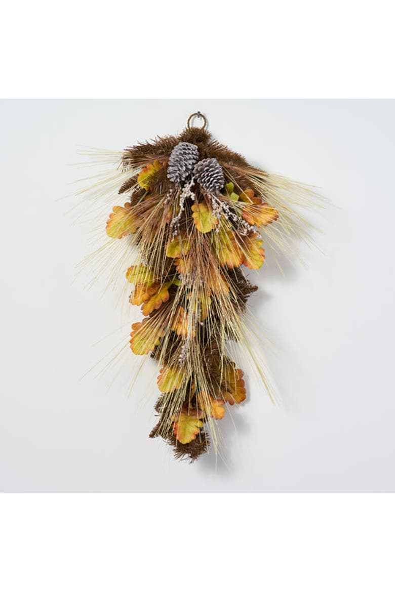 Bleached Wheat Grass, Pinecone & Autumn Oak Leaf Fall Front Door Swag, Main, color, Beige