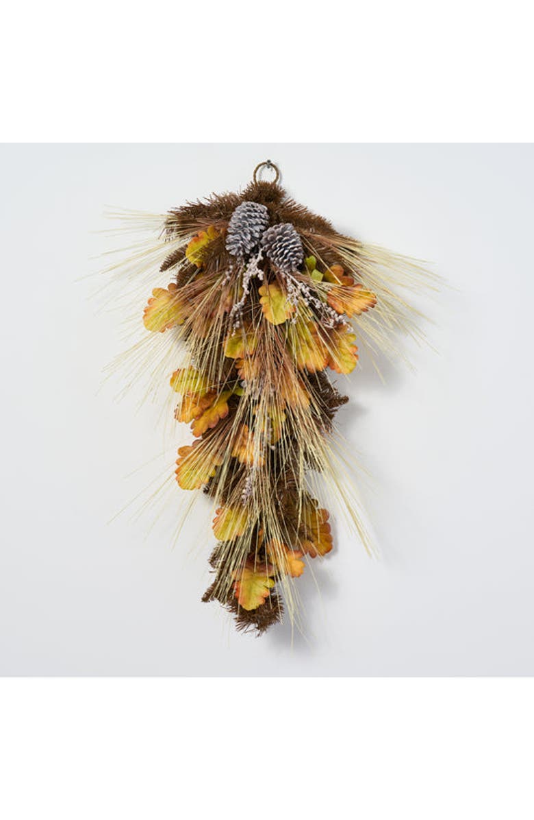 Darby Creek Trading Bleached Wheat Grass, Pinecone & Autumn Oak Leaf Fall Front Door Swag, Main, color, Beige