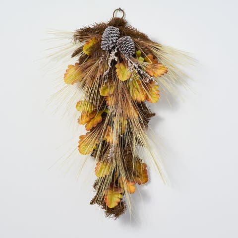 Bleached Wheat Grass, Pinecone & Autumn Oak Leaf Fall Front Door Swag