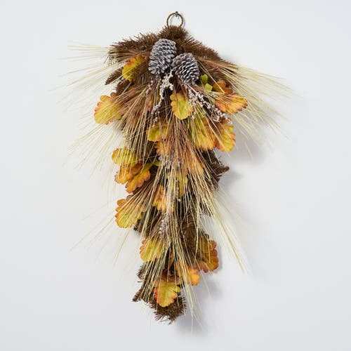 Darby Creek Trading Bleached Wheat Grass, Pinecone & Autumn Oak Leaf Fall Front Door Swag In Sand