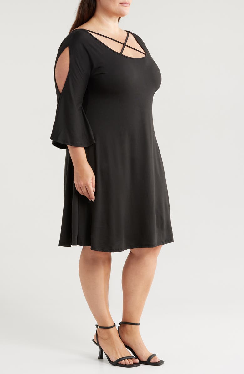 24seven Comfort Apparel Crisscross Scoop Neck Cold Shoulder Dress, Alternate, color, Black