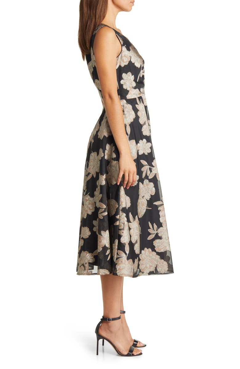Eliza J Beaded Floral Jacquard Wrap Front Midi Dress, Alternate, color,